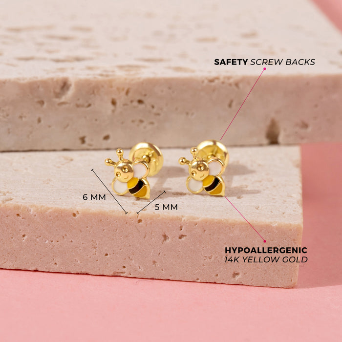 The Baby Blue Bee Earrings in Gold (Clip)