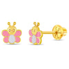14k Gold Busy Bee Baby / Toddler / Kids Earrings Safety Screw Back Enamel