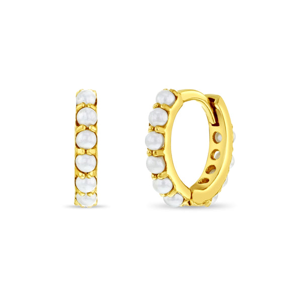 14k Petite Pearl Women's Hoop Earrings
