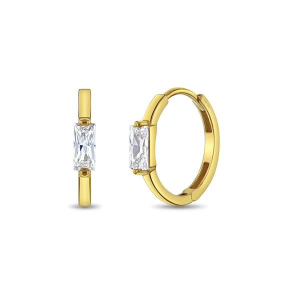 14k Baguette Cut Girls Huggie Earrings