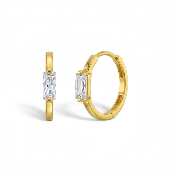 14k Baguette Cut Girls Huggie Earrings