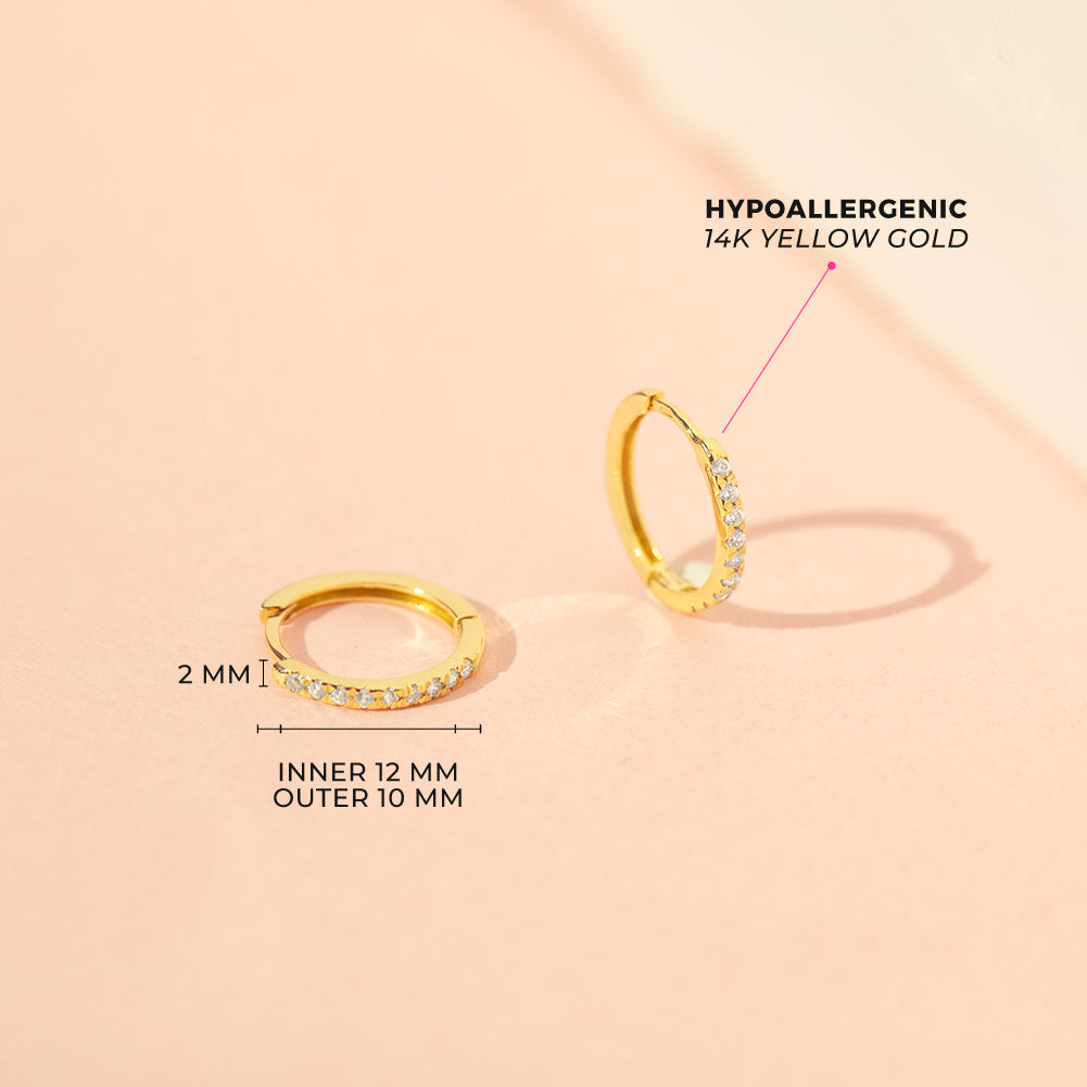 14k Gold Clear CZ Encrusted 10mm Toddler / Kids / Girls Earrings Hoop