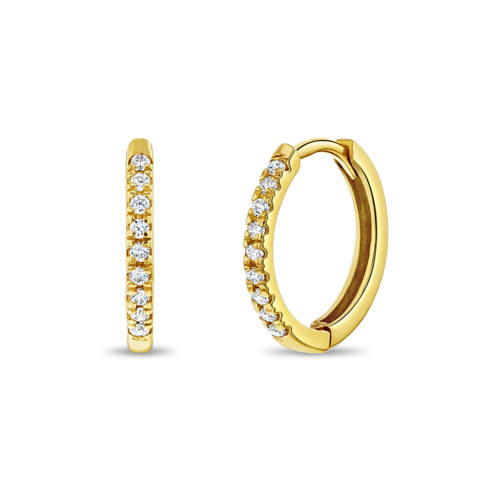 14k Gold Pave Clear CZ Women's Hoop Earrings