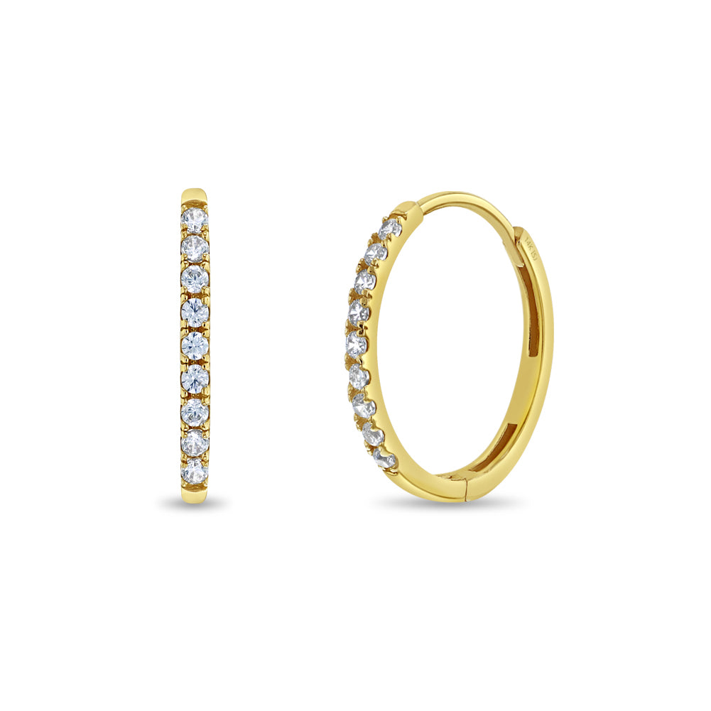 14k Gold Clear CZ Encrusted 10mm Toddler / Kids / Girls Earrings Hoop