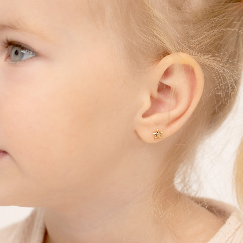 14k Yellow Gold Puffed Heart Children's Dangling Earrings | Angelucci  Jewelry