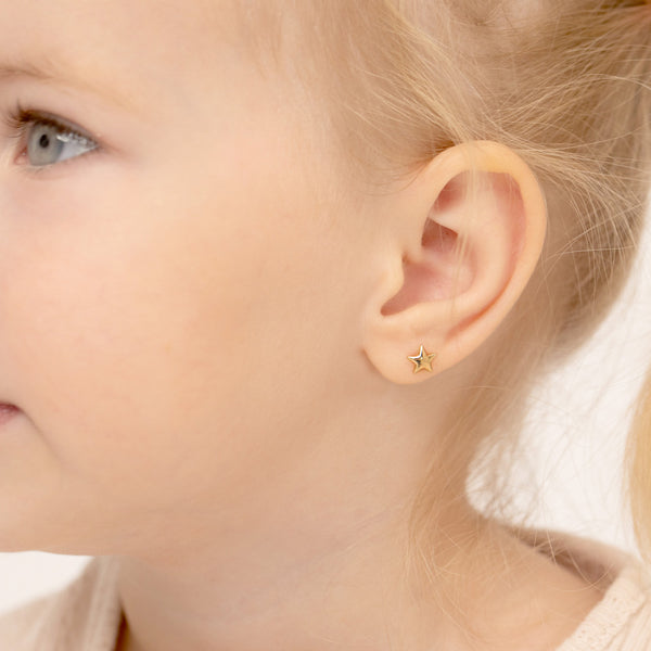 14k Puffed Star Toddler Girl Earrings