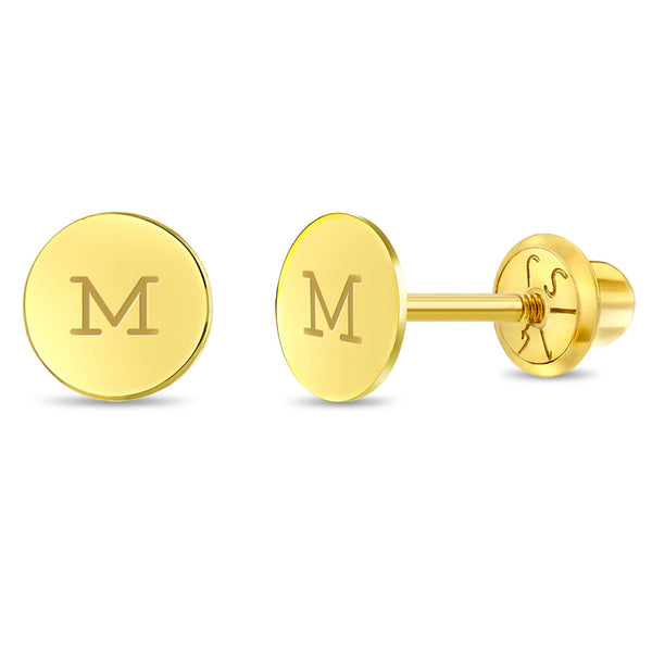 14k Round Engravable Girls Earrings