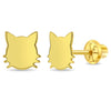 14k Gold Polished Kitty Kids / Children's / Girls Earrings Safety Screw Back