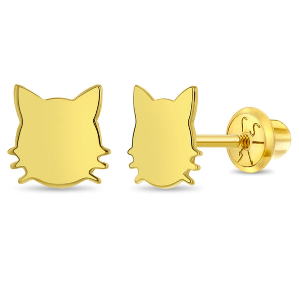 14k Polished Kitty Cat Girls Earrings