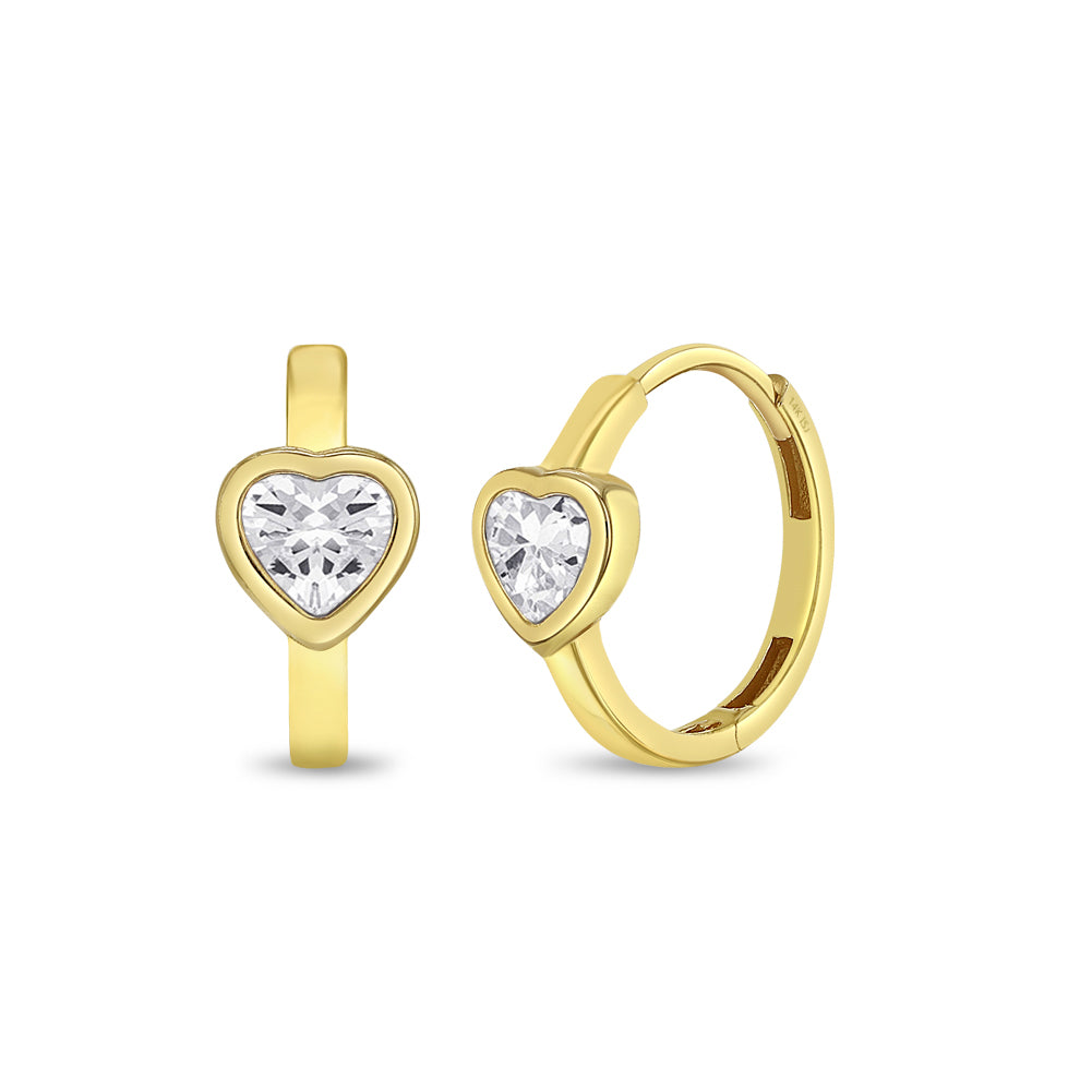 14k Gold Sparkling Heart Kids Children's Girls Earrings Hoop