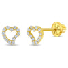 14k Gold CZ Encrusted Heart Clear Baby / Toddler / Kids Earrings Safety Screw Back