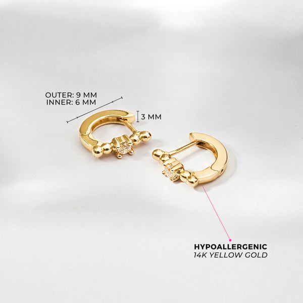 14k Gold Polished Front CZ Clear 6mm Baby / Toddler / Kids Earrings Ho