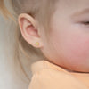 14k Gold Round Bezel Set Clear CZ Baby / Toddler / Kids Earrings Safety Screw Back