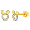 14k Gold CZ Encrusted Mouse Kids / Children's / Girls Earrings Safety Screw Back