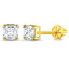 14k Gold Square Prong Set Kids / Children's / Girls Earrings Safety Screw Back