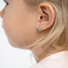 14k Gold Simulated Turquoise Pronged 7mm Baby / Toddler / Kids Earrings Hoop