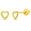 18k Gold Tiny Open Heart Baby / Toddler / Kids Earrings Safety Screw Back