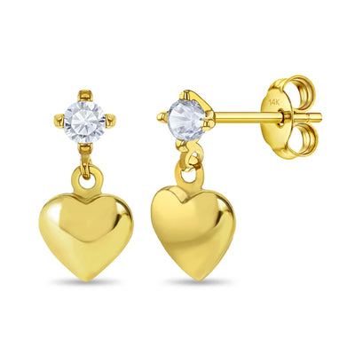 14k Gold CZ Heart Dangle Kids / Children's / Girls Earrings