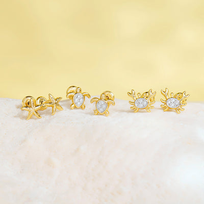 14k Gold Twinkle Turtle Kids / Children's / Girls Earrings Safety Screw Back