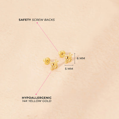 14k Gold Sweet Bee Baby / Toddler / Kids Earrings Safety Screw Back