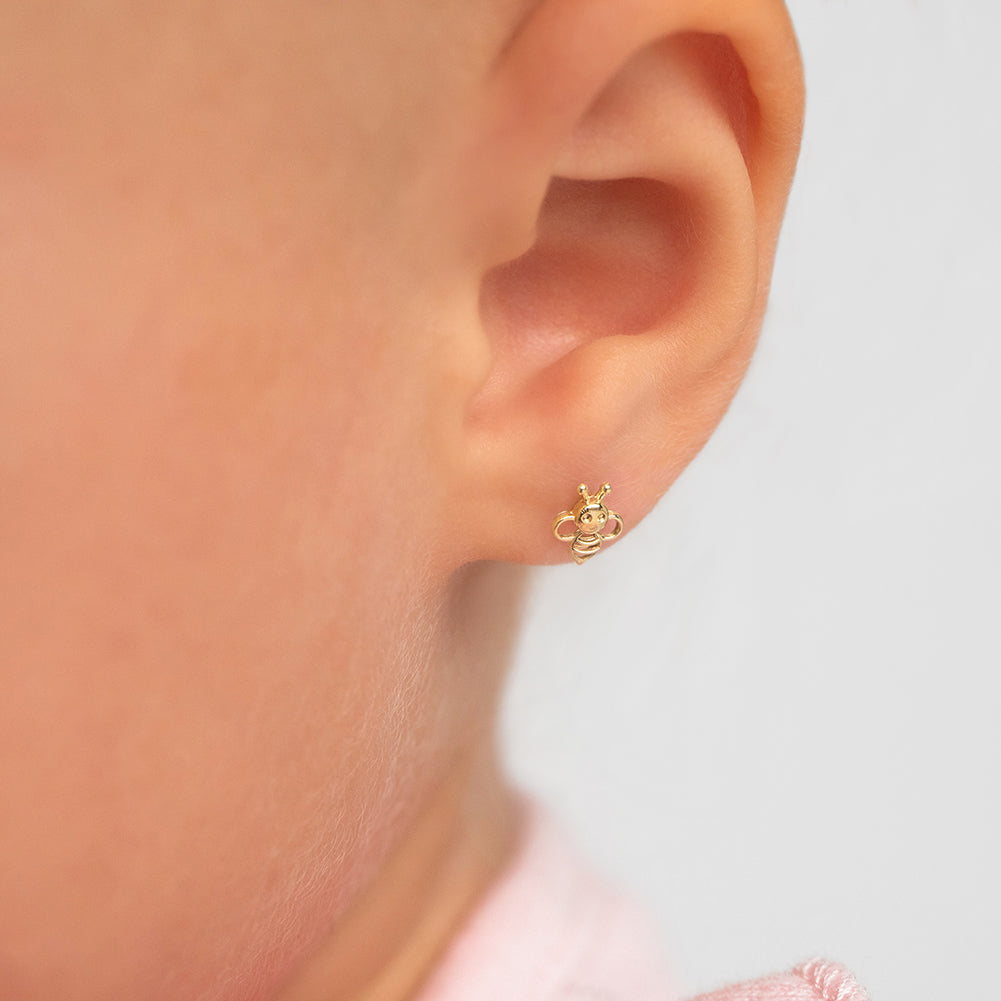 14k Gold Sweet Bee Baby / Toddler / Kids Earrings Safety Screw Back