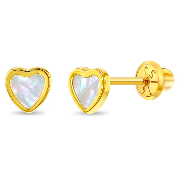 14k Mother of Pearl Heart Girls Earrings
