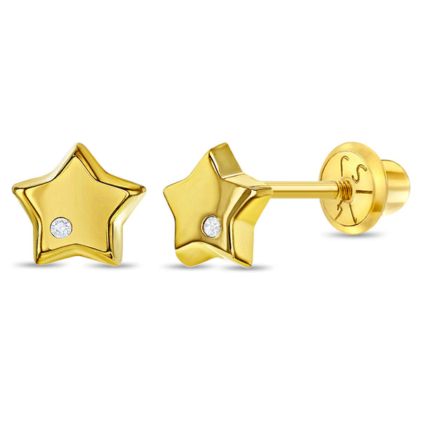 14k Genuine Diamond Star Toddler Earrings
