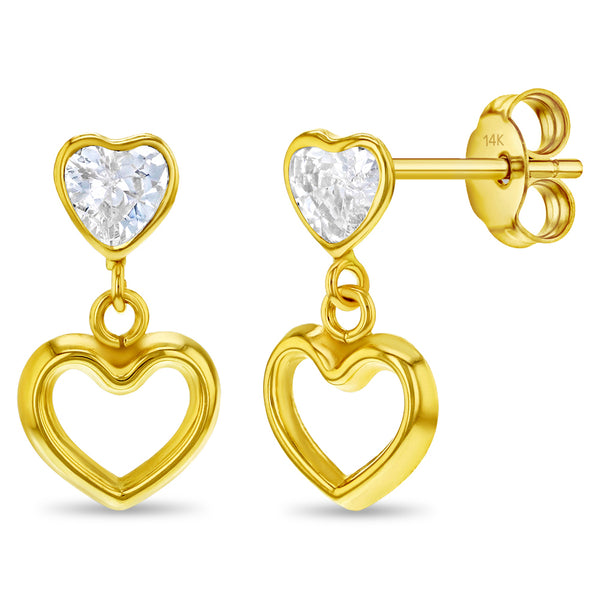 14k Heart to Heart Dangle Girls Earrings