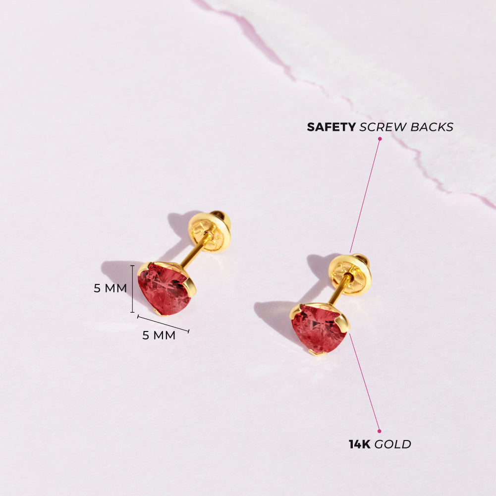 Baby Girls' Tiny CZ Birthstone Screw Back 14K Gold Earrings - Pink - in Season Jewelry