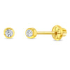 18k Gold Bezel Set Diamond Baby / Toddler / Kids Earrings Safety Screw Back