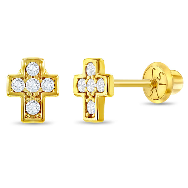 14k Petite CZ Cross Kids Earrings