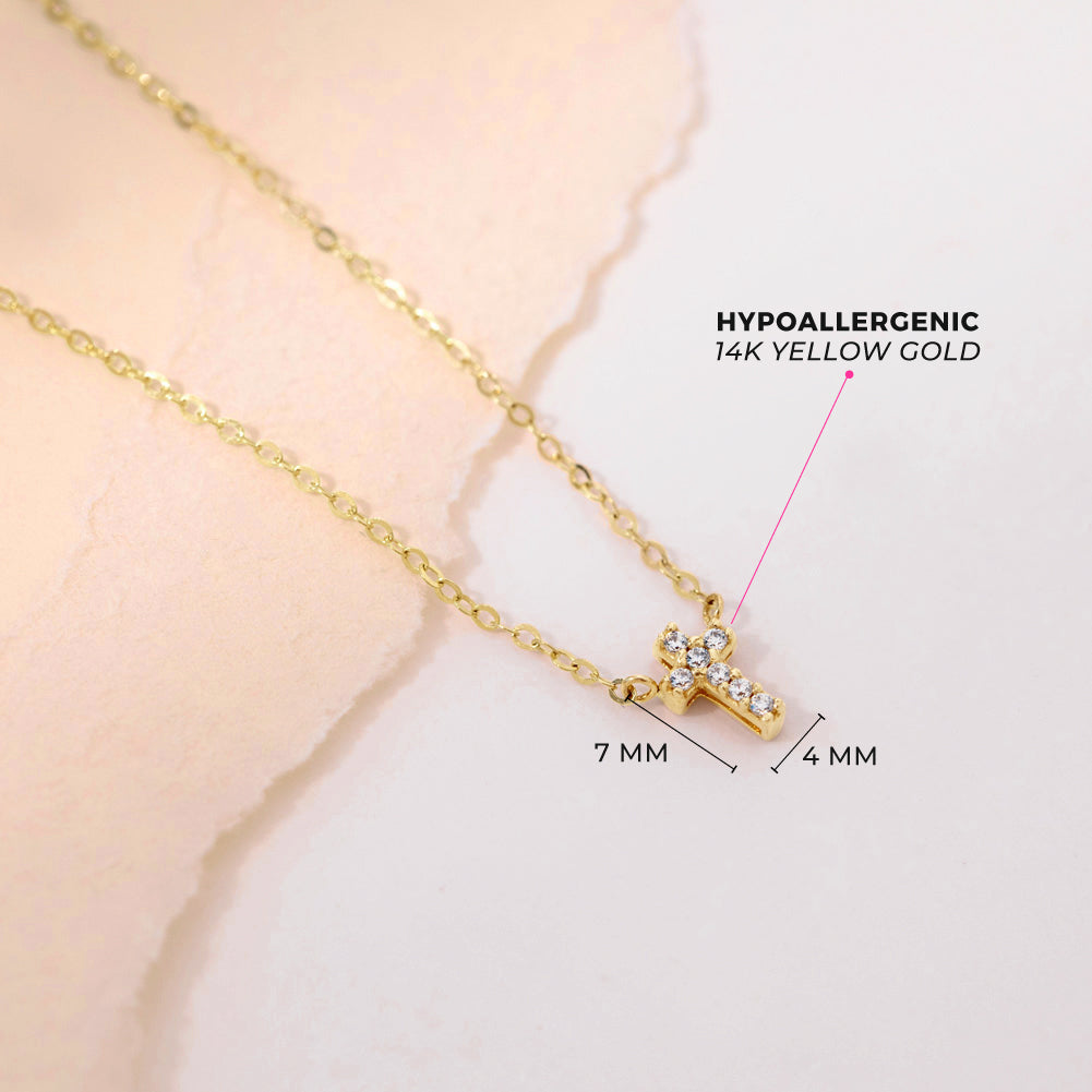 14k Gold Dainty CZ Cross 16" Kids / Children's / Girls Pendant/Necklace