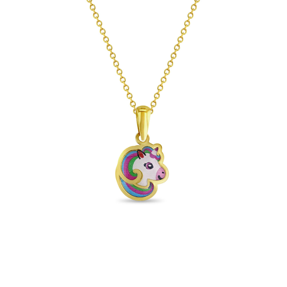 14k Gold Rainbow Unicorn Portrait Baby / Toddler / Kids Pendant/Necklace Enamel