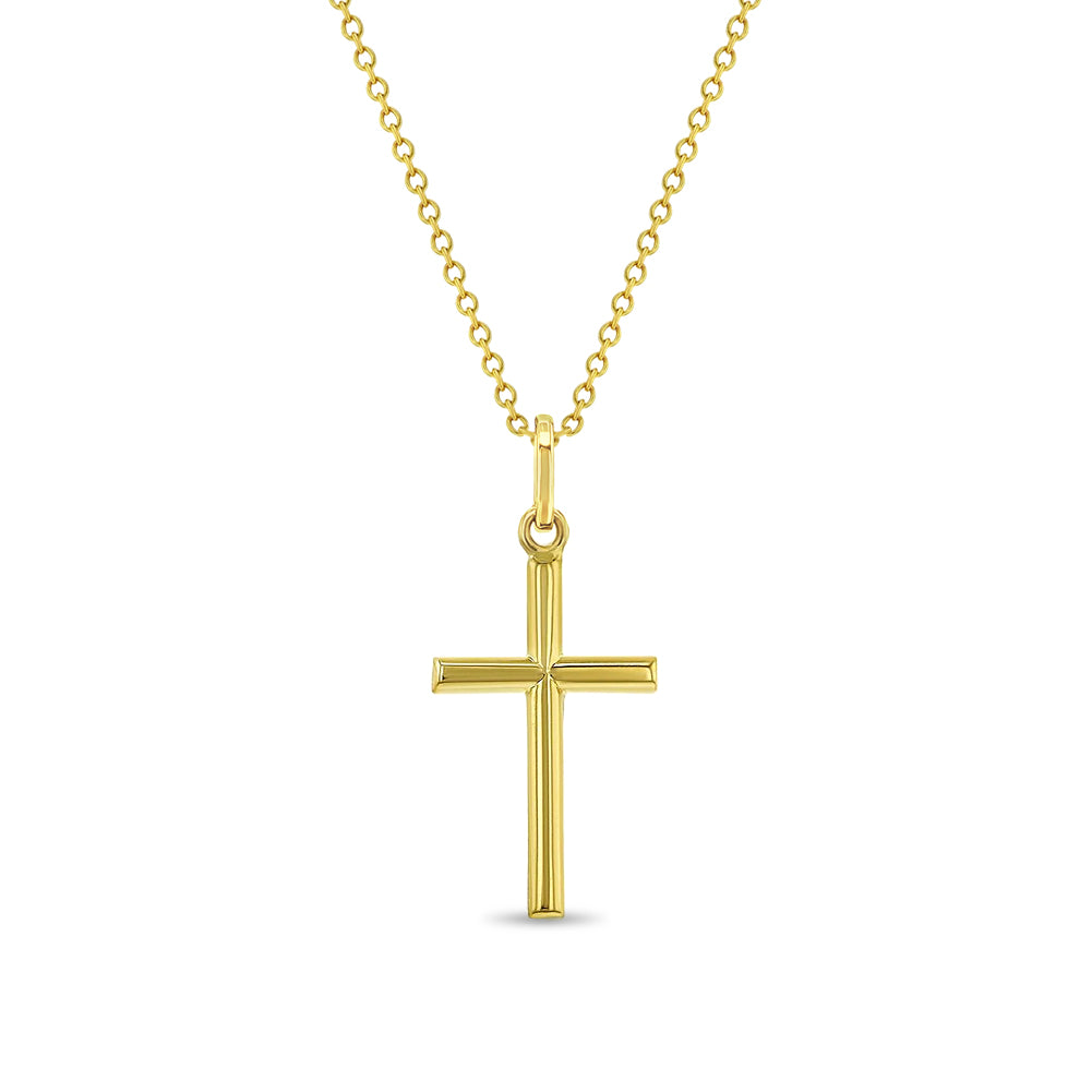 14k Gold Stick Cross Toddler / Kids / Boys Pendant/Necklace