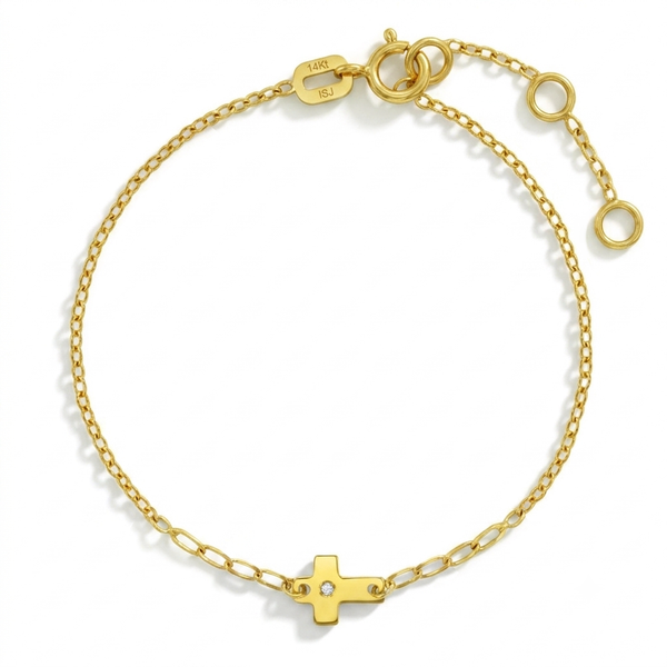 14k Cross Paperclip Women's Bracelet