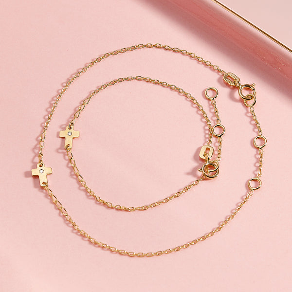 14k Cross Paperclip Women's Bracelet