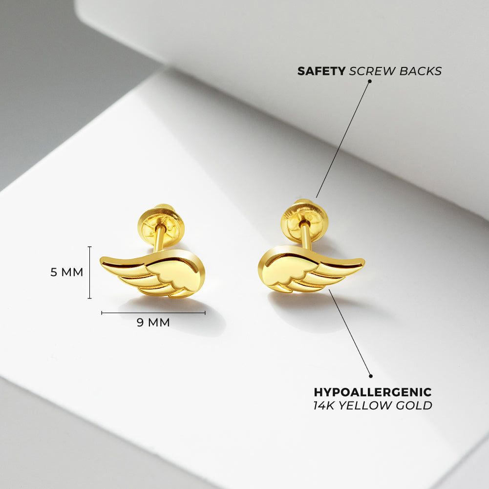 14k Gold Feathered Wings Women's Earrings