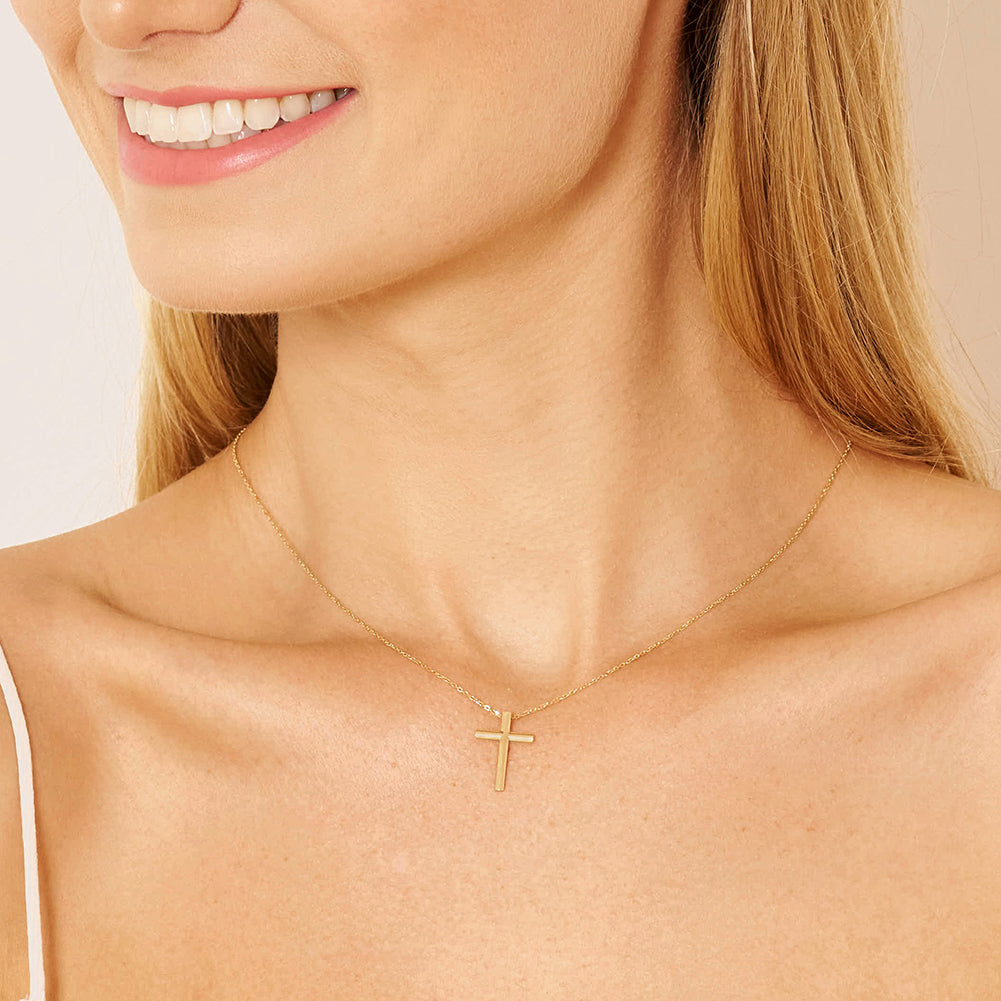 Diamond Small Cross 14K Yellow Gold Pendant Necklace
