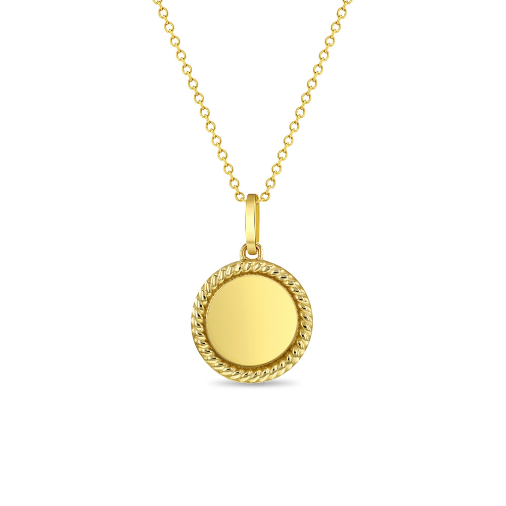 14k Gold Braided Edge Engravable Women's Pendant