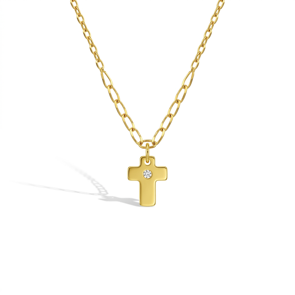 14k Cross Pendant CZ Teens Necklace