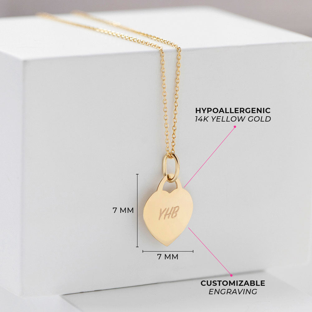 14k Gold Engravable Heart Tag ID Kids / Teen Pendant/Necklace