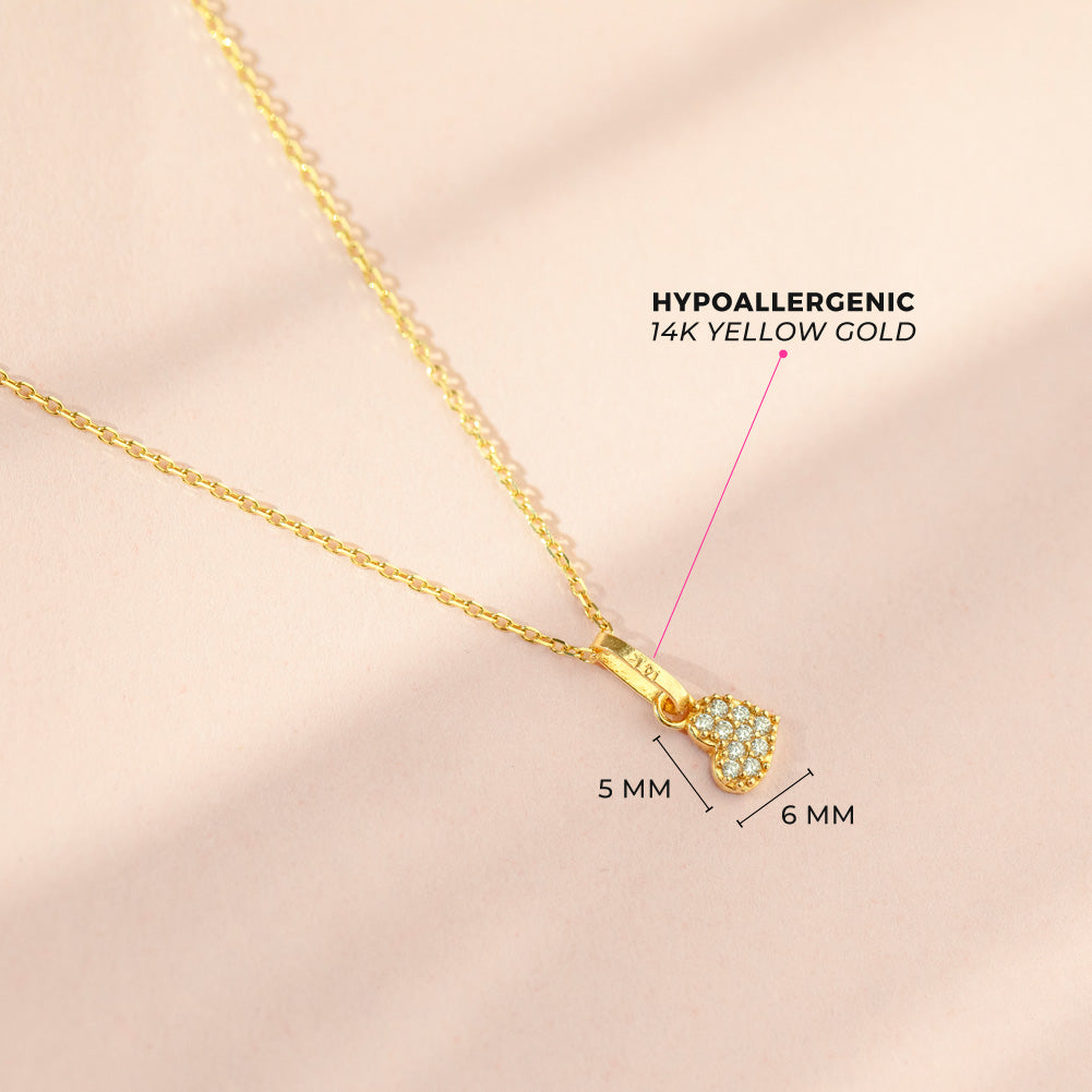 14k Gold Tiny CZ Encrusted Heart Clear Baby / Toddler / Kids Pendant/Necklace