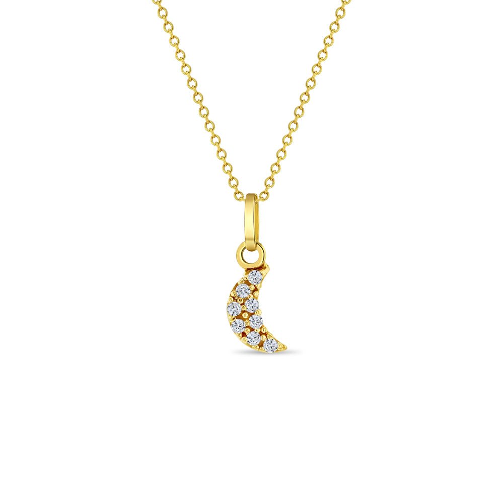 14k Gold Tiny CZ Encrusted Moon Baby / Toddler / Kids Pendant/Necklace