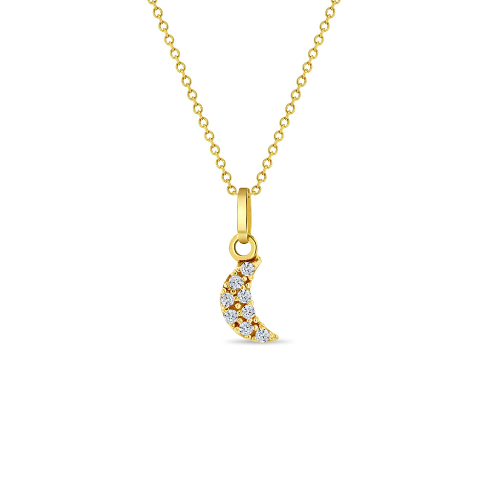 14k Gold Tiny CZ Encrusted Moon Teen Pendant