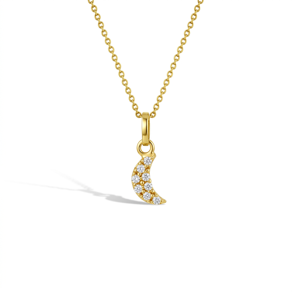 14k Gold Tiny CZ Encrusted Moon Teen Pendant