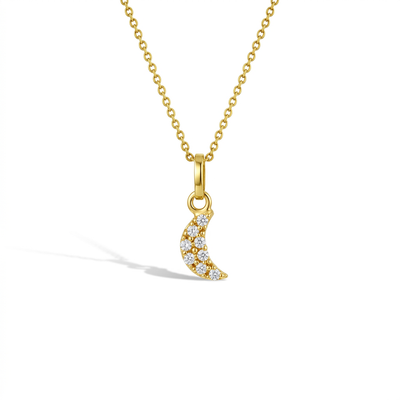 14k Gold Tiny CZ Encrusted Moon Teen Pendant