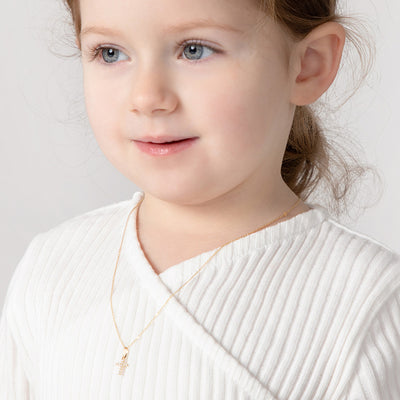 14k Gold Clear CZ Cross Kids / Children's / Girls for Charm Bracelet
