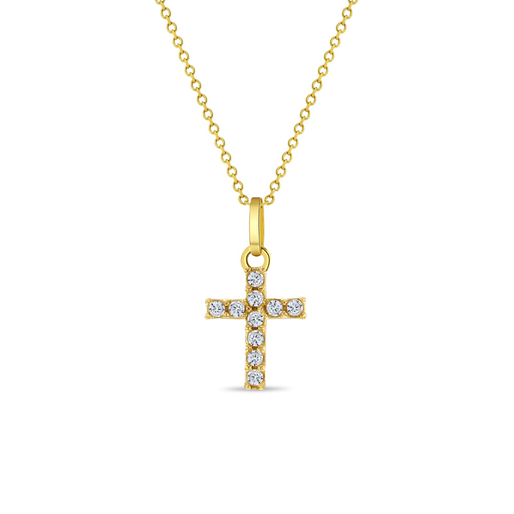 14k Gold Pave Tiny Cross Women's Pendant/Necklace