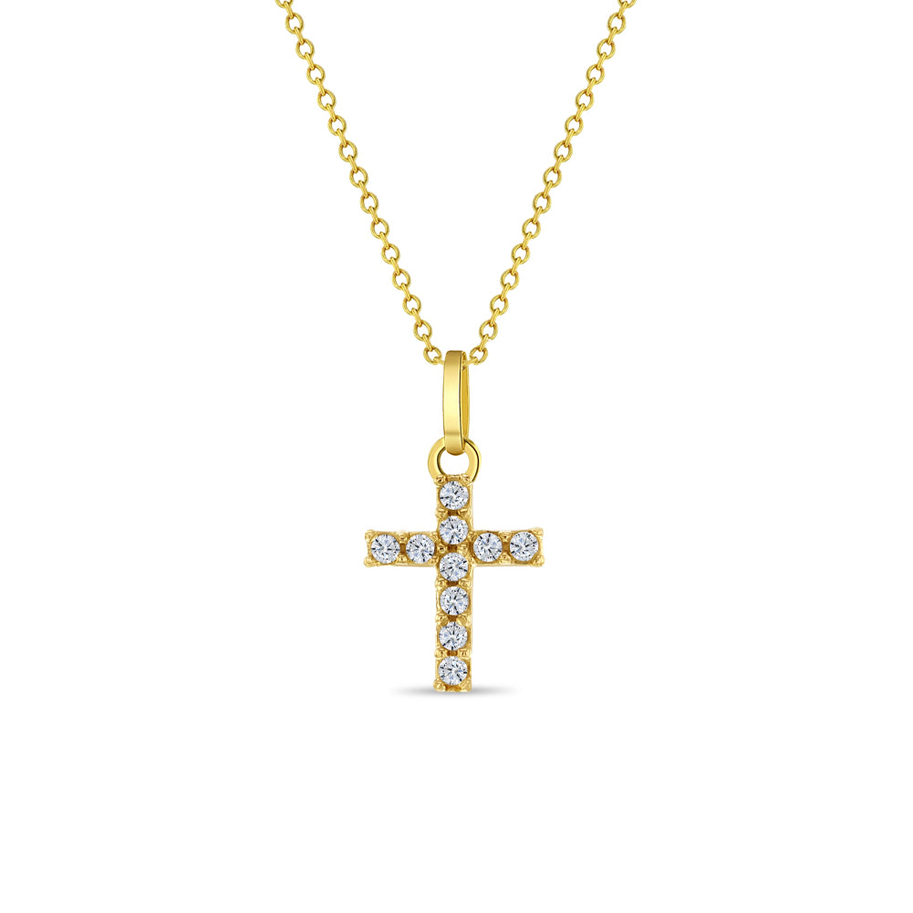 14k Gold Clear CZ Cross Baby / Toddler / Kids Pendant/Necklace