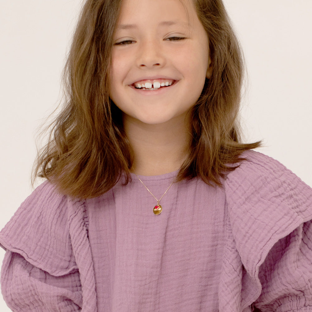 14k Gold Enamel Heart Engravable Red Kids / Children's / Girls Pendant/Necklace